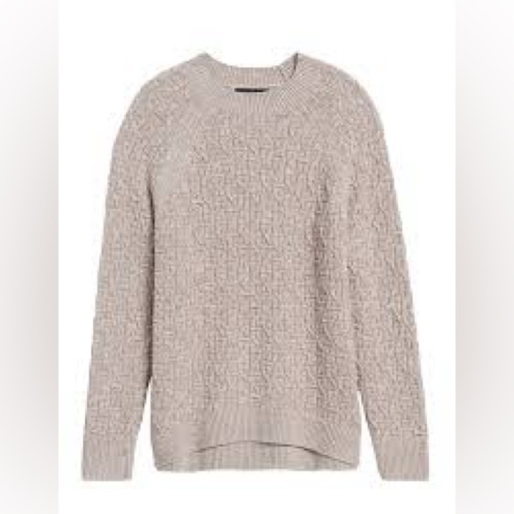 BANANA REPUBLIC Women's S Marled Cable Knit Crewneck Sweater Tan Classic Preppy